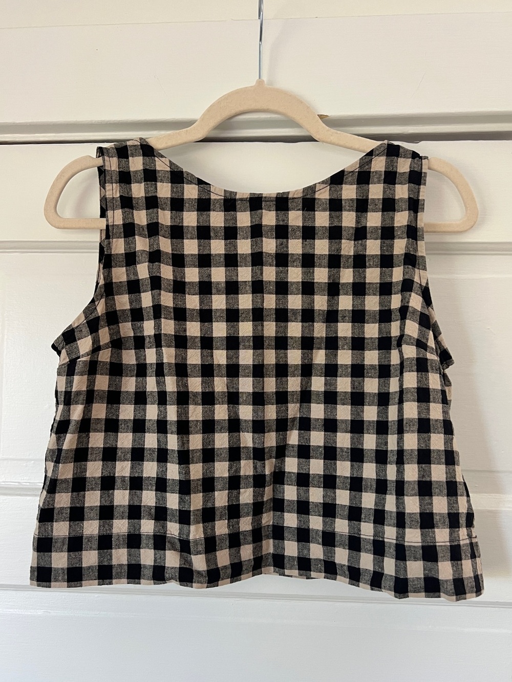 GAP women’s linen blend tan black gingham shell tank top Medium NWOT